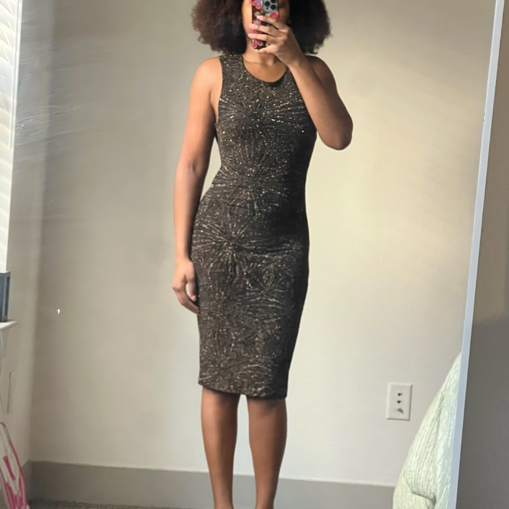 Iris Black and Gold Midi Dress